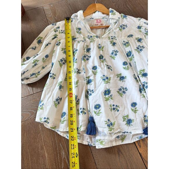 Victoria Dunn Juniper Print White Top with Blue Flowers Size XS - Picture 6 of 8